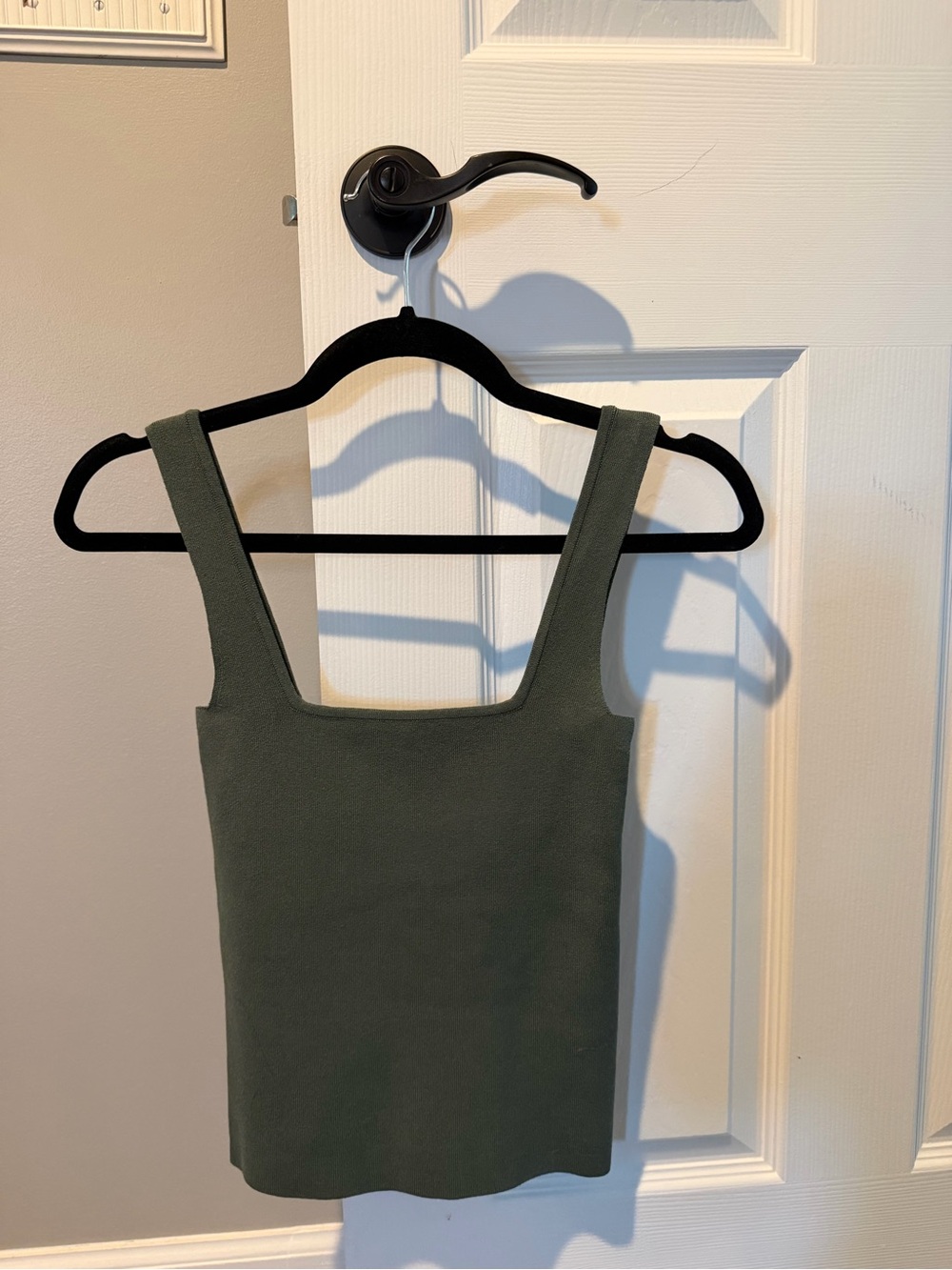 Leith Olive Ribbed Square Neck Tank